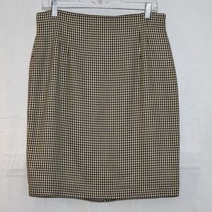 Rena Rowan Saville Black Tan Houndstooth Pencil Skirt Wool Blend Size 14 Career